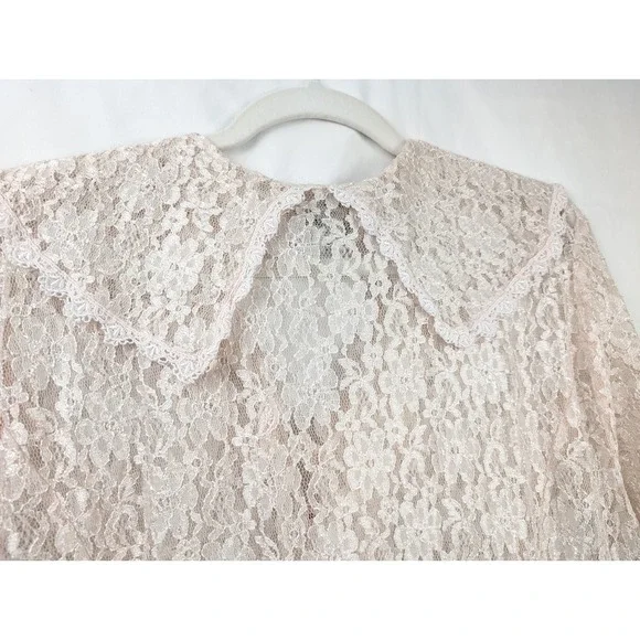 Vintage Pink Sheer Lace Dress Floral Maxi Robe Button 22 Fairy Dainty Romantic - Picture 8 of 10